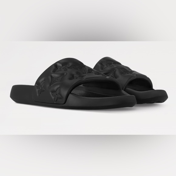 Louis Vuitton LV Waterfront Black Monogram Jacquard Embossed Mule Slides Sandals - Picture 5 of 11